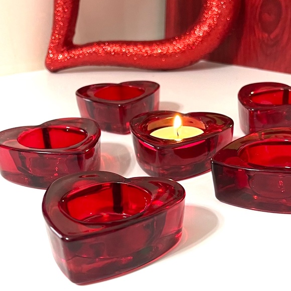Red Crystal Heart Tea Light set. - Picture 3 of 4
